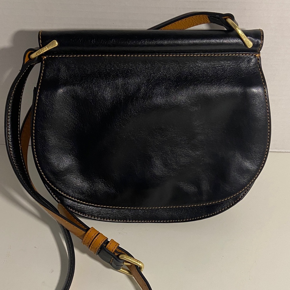 Vera Bradley Black and Tan Crossbody Bag  in 2-Tone 100% Leather